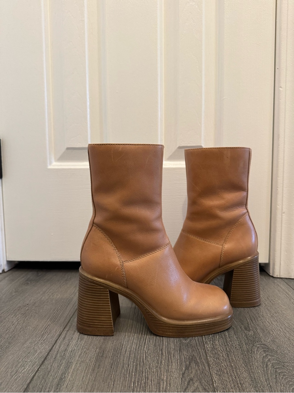 Steve Madden Tan Platform Block Heel Mid-Calf Boots